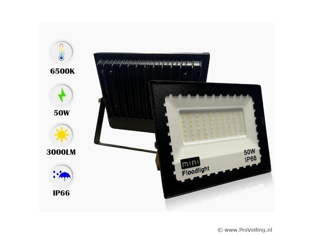 Led schijnwerper 50w mini – 6500k koud wit – ip65 waterdicht (x6) - afbeelding 3 van  4