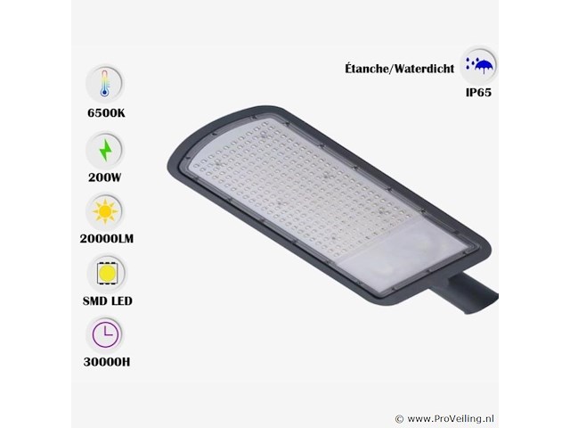 Led straatverlichting 200w – 6500k koud wit – ip65 waterdicht (x3) - afbeelding 6 van  6