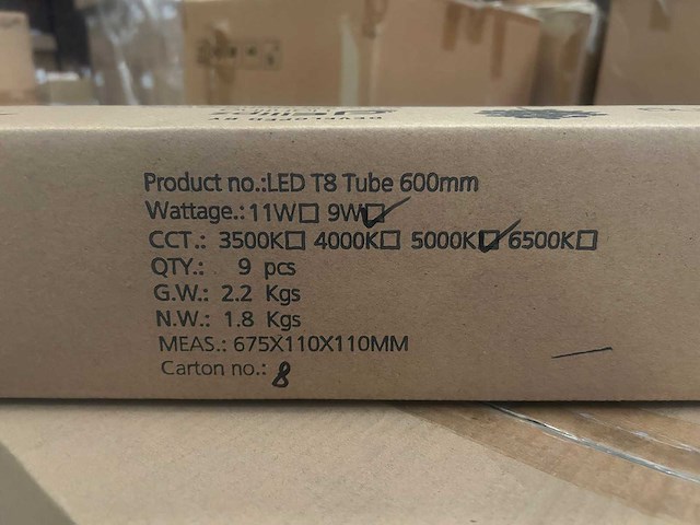 Led t8 tube 600 mm 9w 5000k (72x) - afbeelding 4 van  6