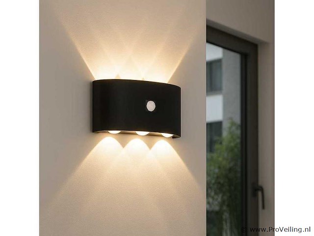 Led wandlamp met sensor sw-2310-3 – 6w – zwart – ip54 (x2) - afbeelding 1 van  3