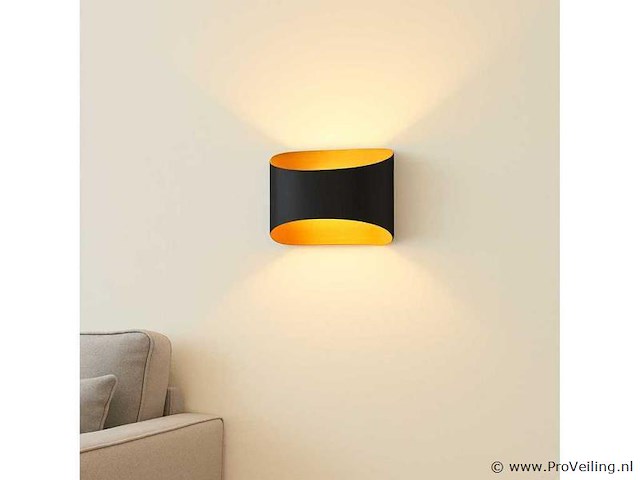 Led wandlampen sw-15 – 3500k – cob – ip54 – zwart/goud (8x) - afbeelding 1 van  2