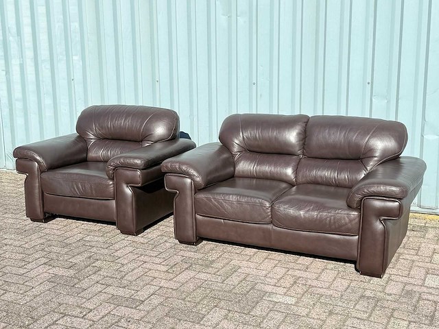 Lederen bankstel 2-zit + stoel - afbeelding 1 van  7