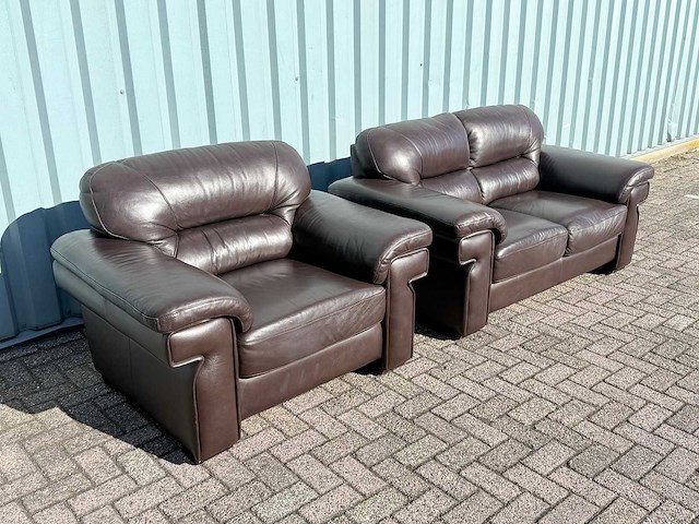 Lederen bankstel 2-zit + stoel - afbeelding 2 van  7