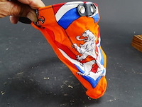 Lederen hondenhalsband met oranje slab - afbeelding 1 van  3