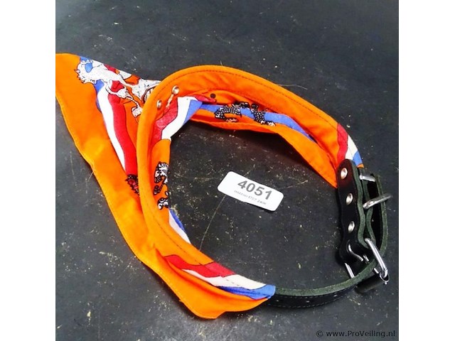 Lederen hondenhalsband met oranje slab - afbeelding 1 van  3