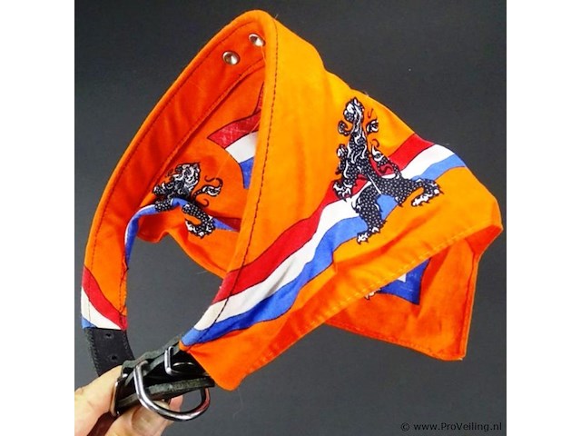 Lederen hondenhalsband met oranje slab - afbeelding 2 van  3