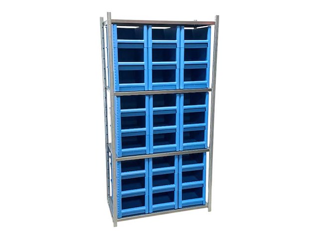 Legbordstelling incl 27 grote magazijnbakken. - afbeelding 1 van  1