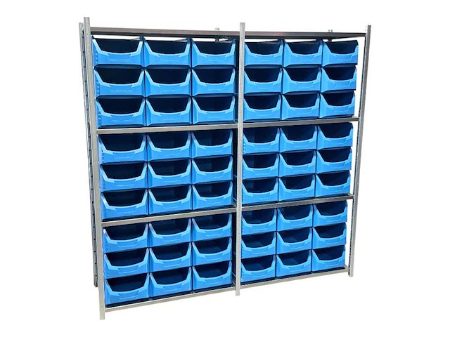Legbordstelling incl 54 grote magazijnbakken. - afbeelding 1 van  5