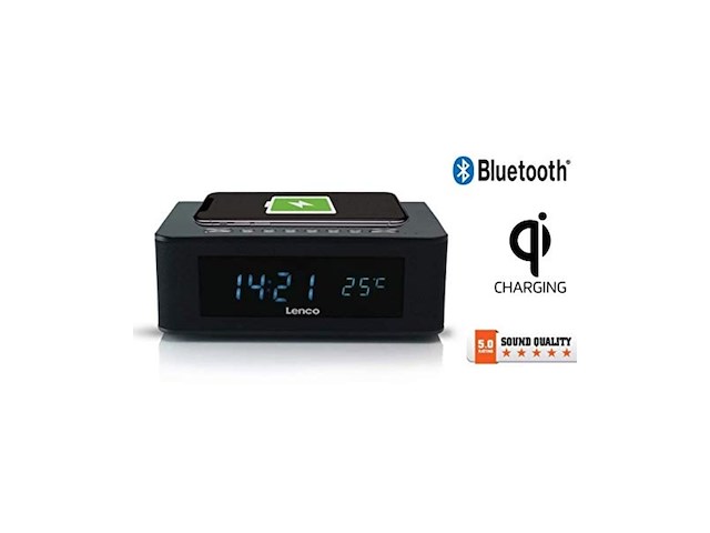Lenco cr-580 klokradio met bluetooth qi draadloos laadstation nfc usb zwart - afbeelding 3 van  4