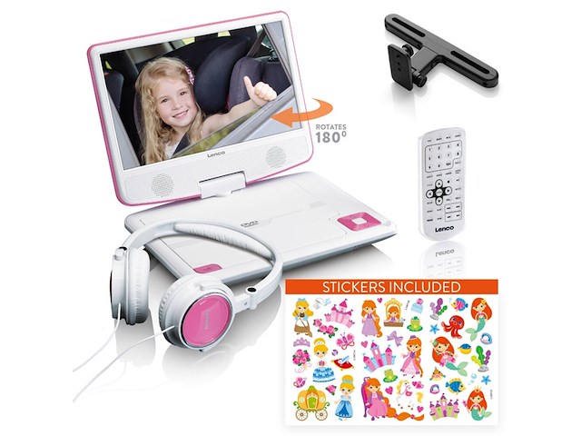Lenco dvp920pk draagbare dvd speler met hoofdtelefoon roze - afbeelding 1 van  2