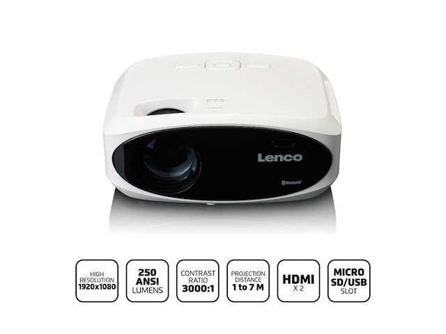 Lenco lpj-900wh full hd beamer 250 lumens 510cm wit - afbeelding 3 van  4