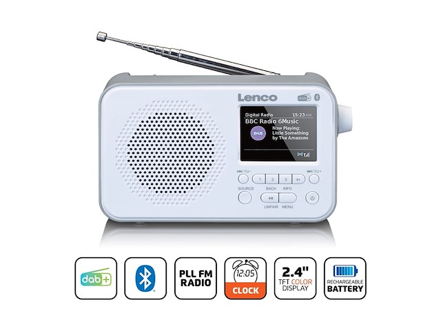 Lenco pdr036wh dab en fm radio met bluetooth wit - afbeelding 3 van  5