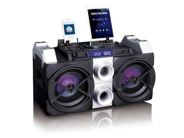 Lenco pmx150 pa systeem met batterij djmixer lichteffecten bluetooth usb fmradio zwart - afbeelding 1 van  4