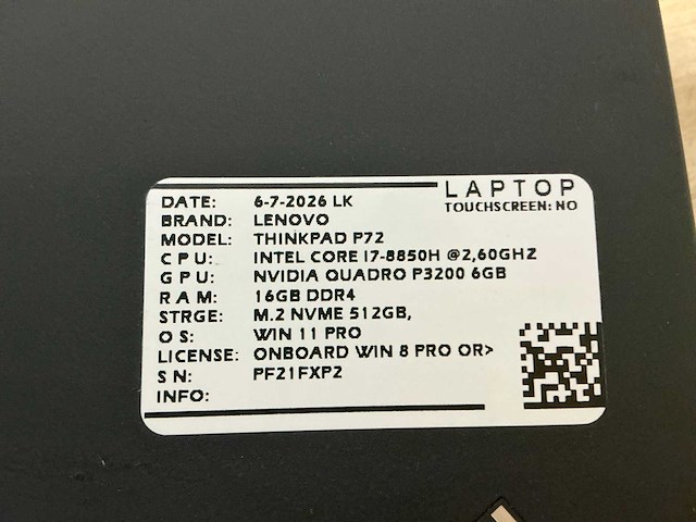 Lenovo - thinkpad p72(i7) - laptop - afbeelding 8 van  8