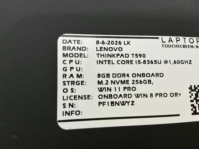 Lenovo - thinkpad t590 - laptop (4x) - afbeelding 2 van  2