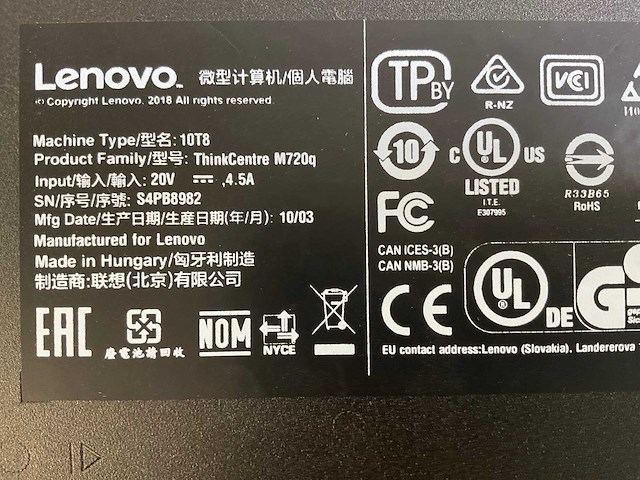 Lenovo m720q, core(tm) i5 9th gen, 16 gb ram (2x8gb), 256 gb ssd mini desktops (3x) - afbeelding 7 van  8