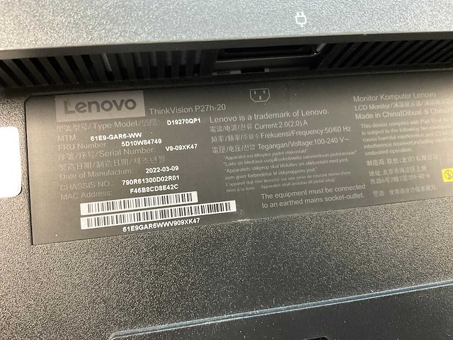 Lenovo (p27h-20) 27”, 2560x1440 (qhd) ips monitor - afbeelding 6 van  6