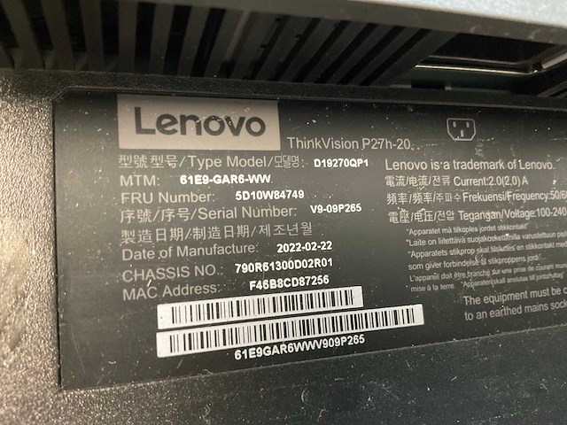Lenovo (p27h-20) 27”, 2560x1440 (qhd) ips monitor - afbeelding 6 van  6