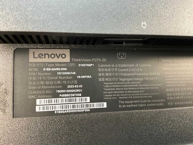 Lenovo (p27h-20) 27”, 2560x1440 (qhd) ips monitor - afbeelding 6 van  6