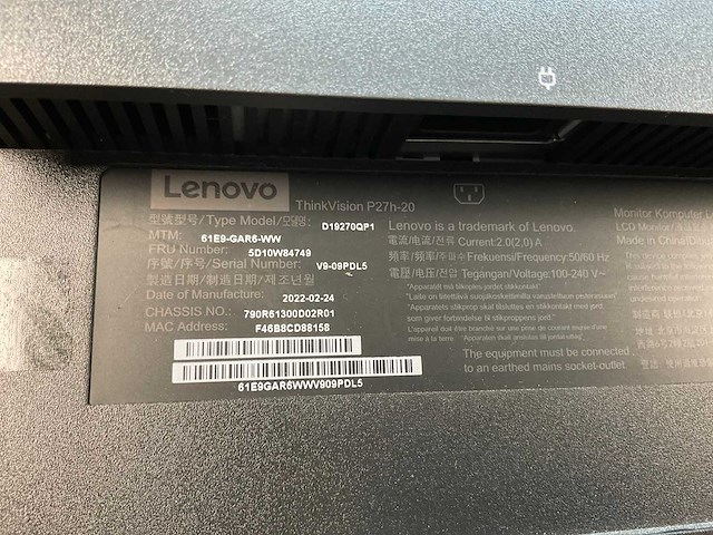 Lenovo (p27h-20) 27”, 2560x1440 (qhd) ips monitor - afbeelding 6 van  6