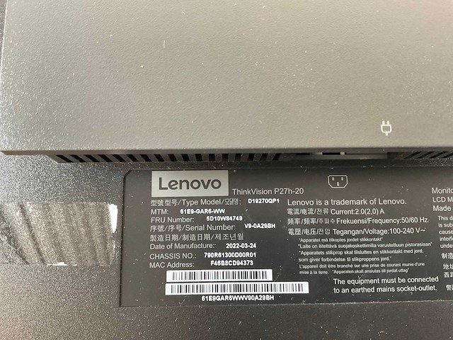 Lenovo (p27h-20) 27”, 2560x1440 (qhd) ips monitor - afbeelding 6 van  6