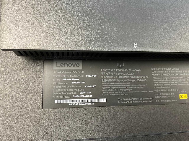 Lenovo (p27h-20) 27”, 2560x1440 (qhd) ips monitor - afbeelding 3 van  3