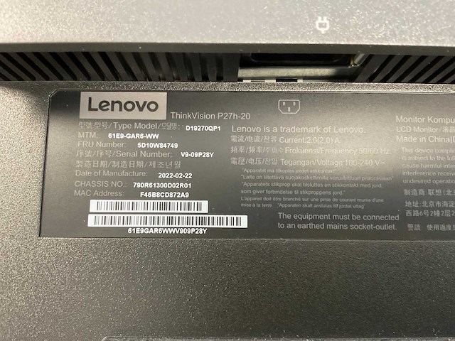 Lenovo (p27h-20) 27”, 2560x1440 (qhd) ips monitor - afbeelding 4 van  4