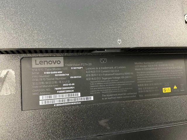 Lenovo (p27h-20) 27”, 2560x1440 (qhd) ips monitor - afbeelding 4 van  4