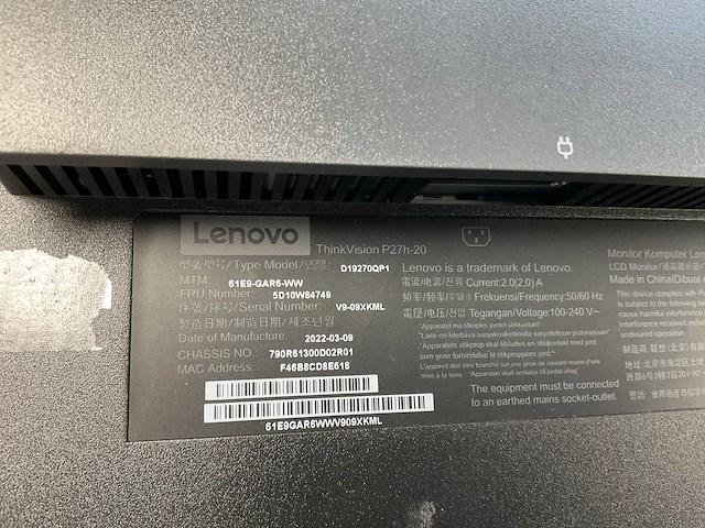 Lenovo (p27h-20) 27”, 2560x1440 (qhd) ips monitors (2x) - afbeelding 5 van  11