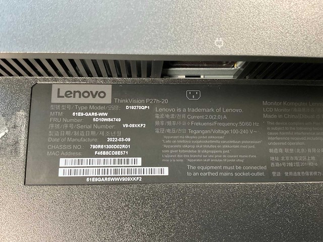 Lenovo (p27h-20) 27”, 2560x1440 (qhd) ips monitors (2x) - afbeelding 9 van  11
