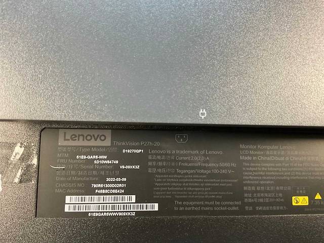 Lenovo (p27h-20) 27”, 2560x1440 (qhd) ips monitors (2x) - afbeelding 1 van  3
