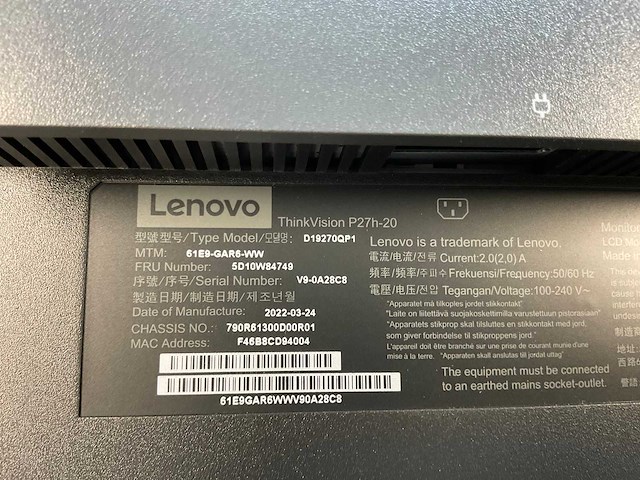 Lenovo (p27h-20) 27”, 2560x1440 (qhd) ips monitors (2x) - afbeelding 3 van  7