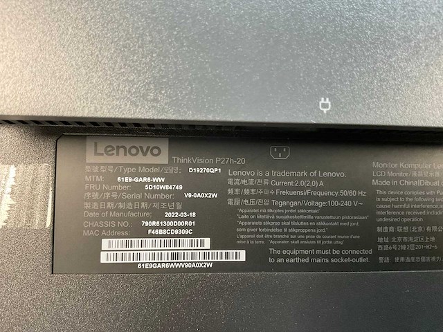 Lenovo (p27h-20) 27”, 2560x1440 (qhd) ips monitors (2x) - afbeelding 6 van  8