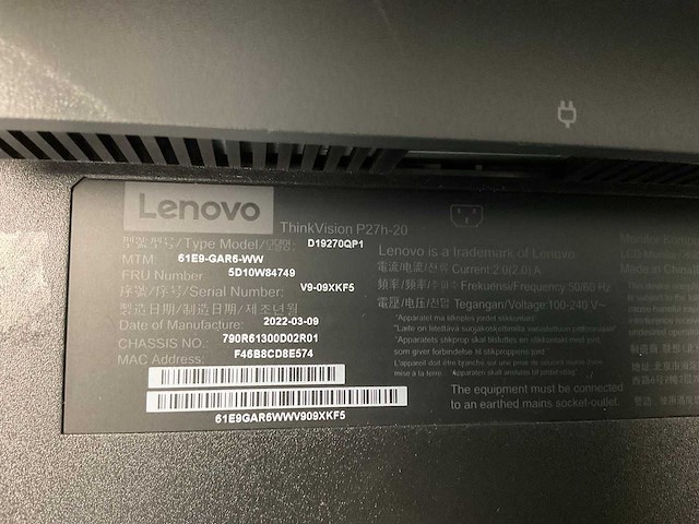 Lenovo (p27h-20) 27”, 2560x1440 (qhd) ips monitors (2x) - afbeelding 5 van  13