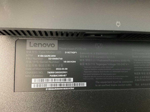 Lenovo (p27h-20) 27”, 2560x1440 (qhd) ips monitors (2x) - afbeelding 2 van  7