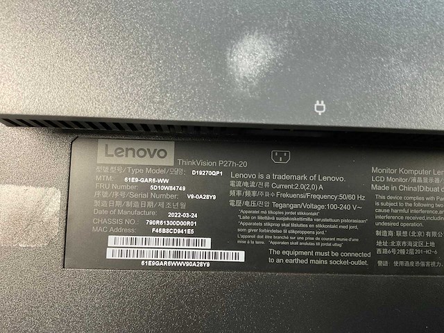 Lenovo (p27h-20) 27”, 2560x1440 (qhd) ips monitors (2x) - afbeelding 6 van  7