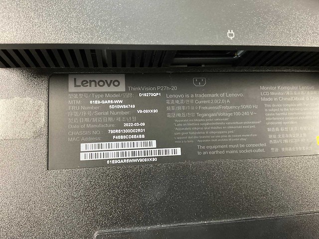 Lenovo (p27h-20) 27”, 2560x1440 (qhd) ips monitors (2x) - afbeelding 5 van  13