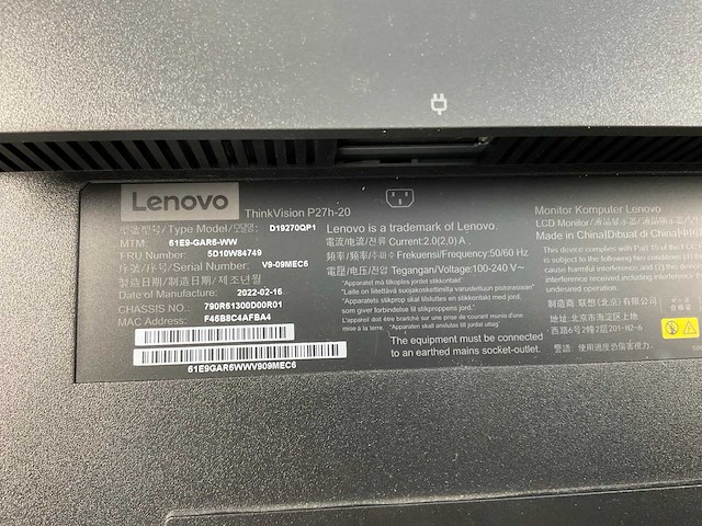 Lenovo (p27h-20) 27”, 2560x1440 (qhd) ips monitors (2x) - afbeelding 3 van  12