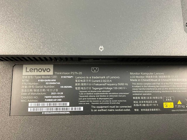 Lenovo (p27h-20) 27”, 2560x1440 (qhd) ips monitors (2x) - afbeelding 2 van  5