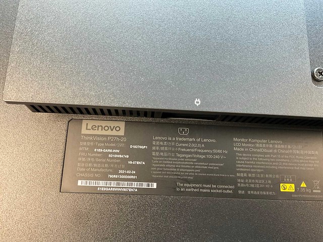 Lenovo (p27h-20) 27”, 2560x1440 (qhd) ips monitors (2x) - afbeelding 4 van  13