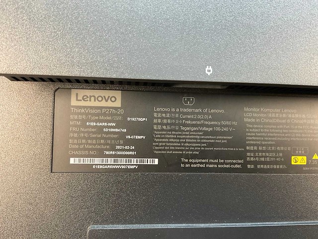 Lenovo (p27h-20) 27”, 2560x1440 (qhd) ips monitors (2x) - afbeelding 2 van  7
