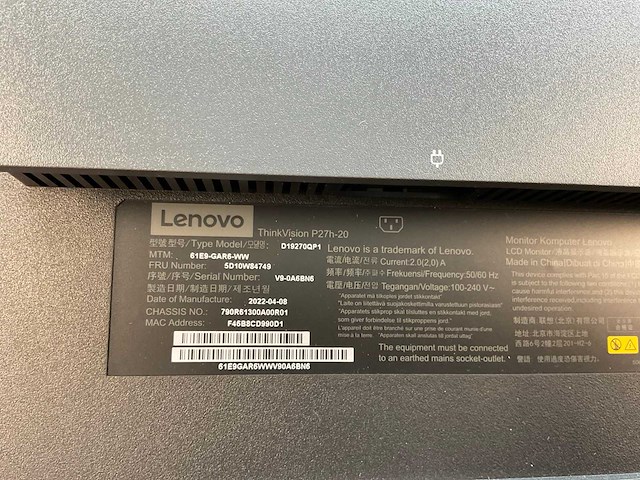 Lenovo (p27h-20) 27”, 2560x1440 (qhd) ips monitors (2x) - afbeelding 3 van  6