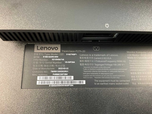 Lenovo (p27h-20) 27”, 2560x1440 (qhd) ips monitors (2x) - afbeelding 5 van  13