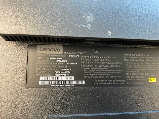Lenovo (p27h-20) 27”, 2560x1440 (qhd) ips monitors (2x) - afbeelding 1 van  4