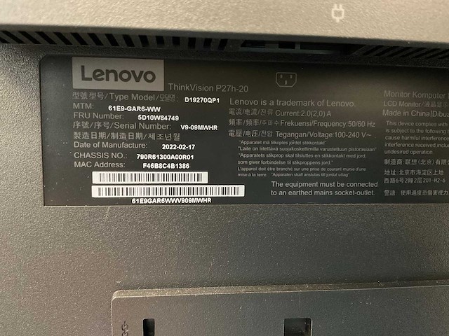 Lenovo (p27h-20) 27”, 2560x1440 (qhd) ips monitors (2x) - afbeelding 1 van  3