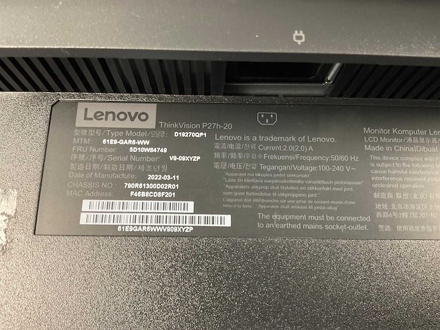 Lenovo (p27h-20) 27”, 2560x1440 (qhd) ips monitors (2x) - afbeelding 3 van  11