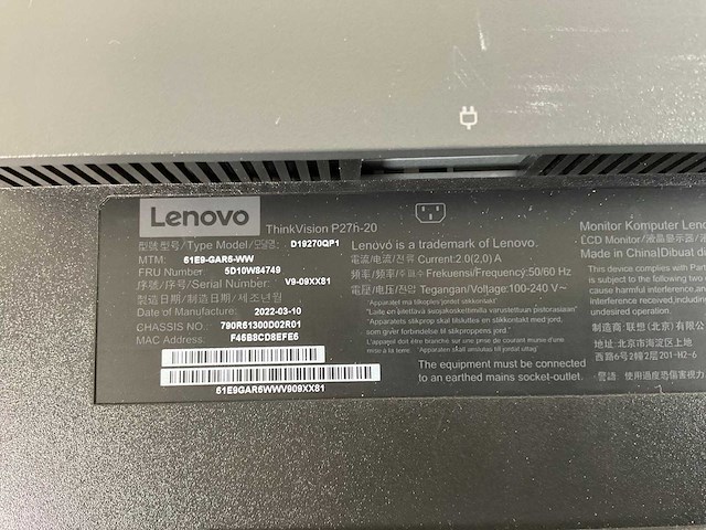 Lenovo (p27h-20) 27”, 2560x1440 (qhd) ips monitors (2x) - afbeelding 2 van  11