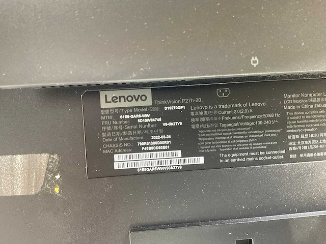 Lenovo (p27h-20) 27”, 2560x1440 (qhd) ips monitors (2x) - afbeelding 5 van  13
