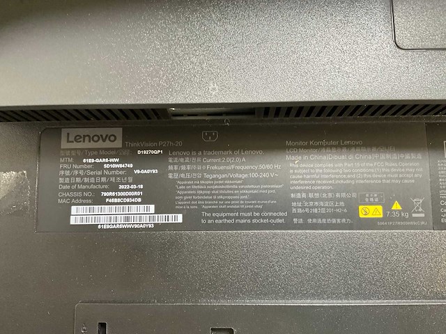 Lenovo (p27h-20) 27”, 2560x1440 (qhd) ips monitors (2x) - afbeelding 5 van  13