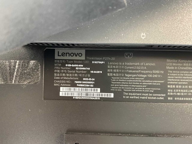 Lenovo (p27h-20) 27”, 2560x1440 (qhd) ips monitors (2x) - afbeelding 4 van  13